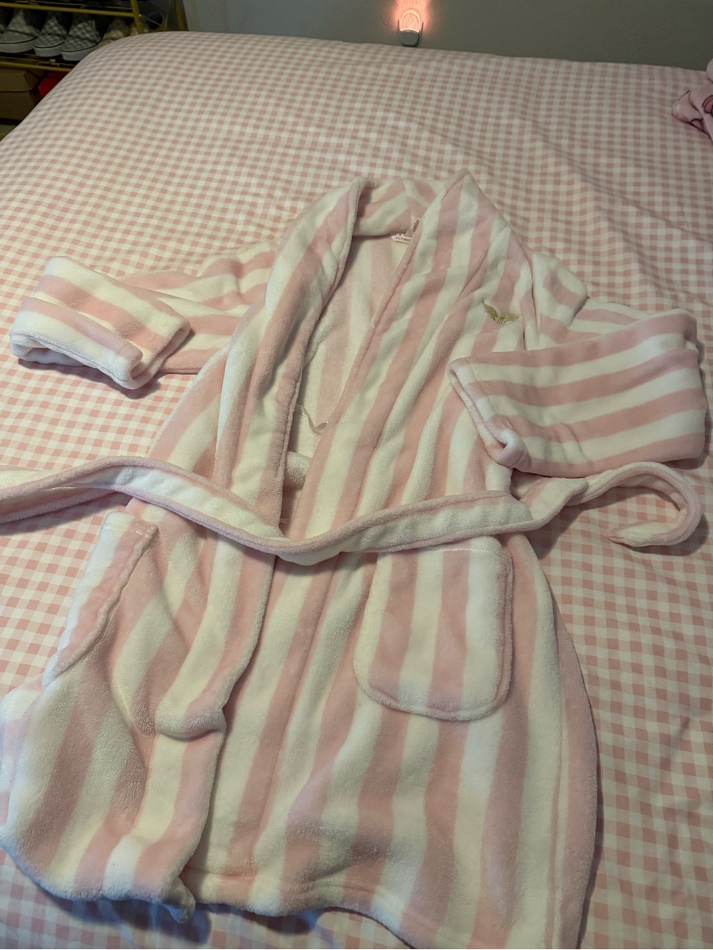Victoria's Secret Pink and White Striped Kids Plush Robe